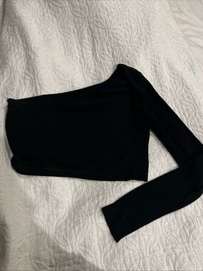 Rick Owens Black One-Shoulder Long-Sleeve Crop Top